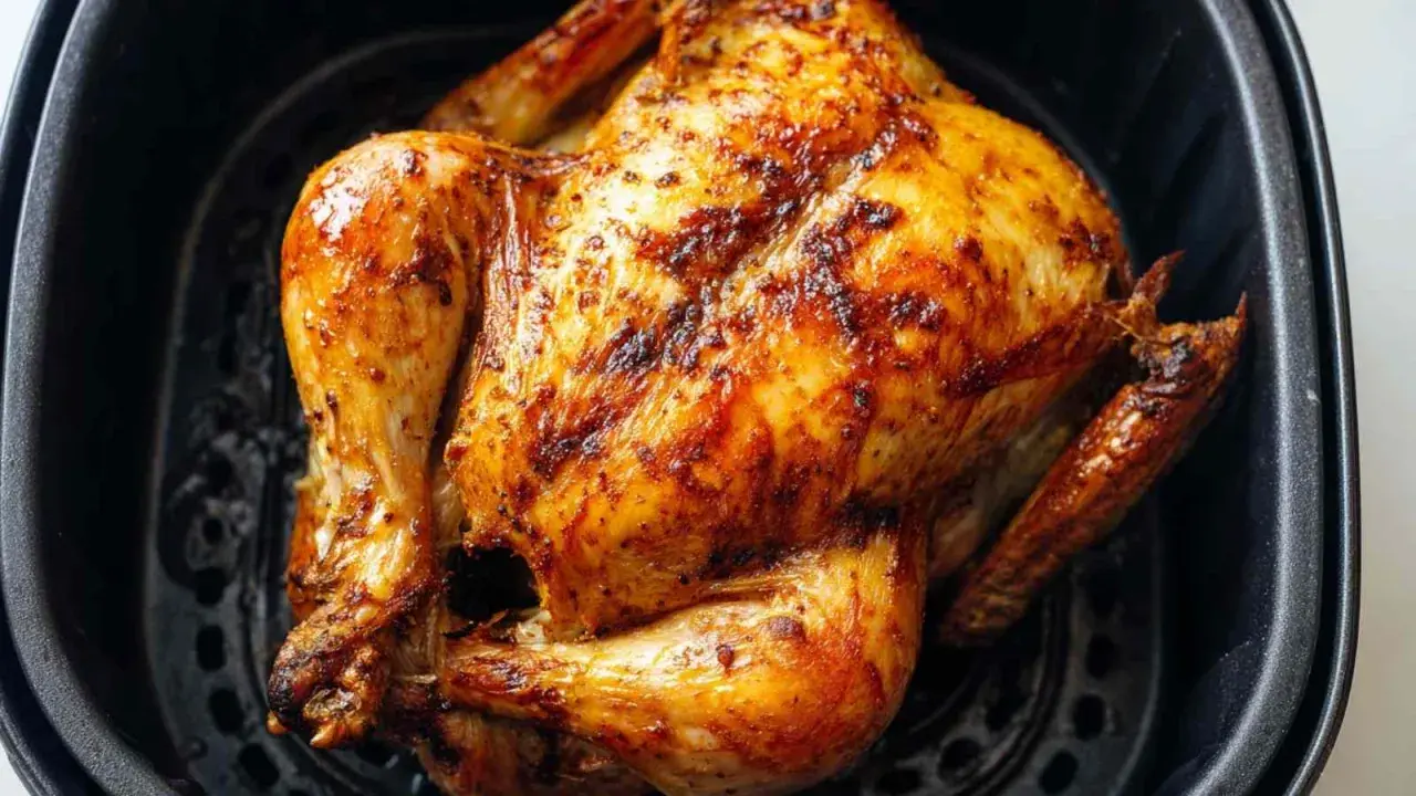 Złocisty kurczak z airfryer, idealnie przypieczony, pachnący i gotowy do podania. Pyszny obiad w kilka chwil!