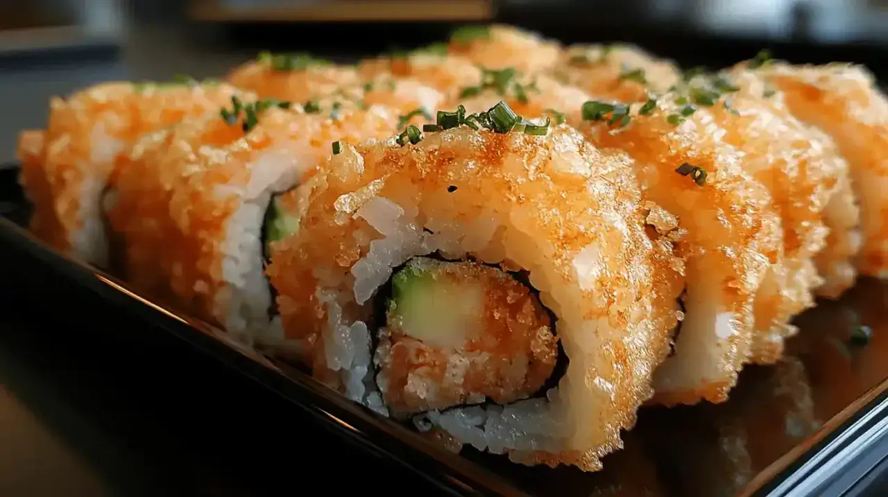 Chrupiące rolki sushi z awokado i krewetką, posypane szczypiorkiem. Idealne, gdy masz ochotę na coś pysznego do sushi.