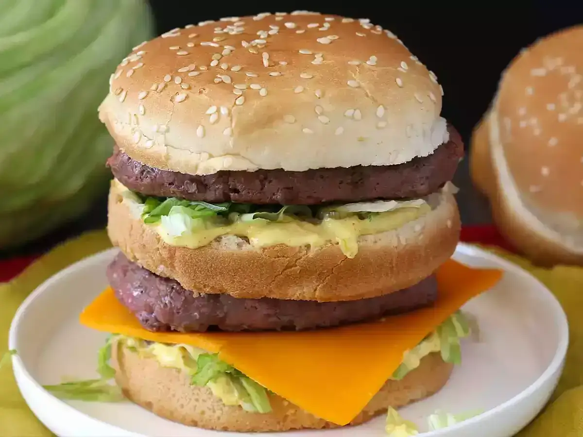 Sos Big Mac w miseczce na tle burgera